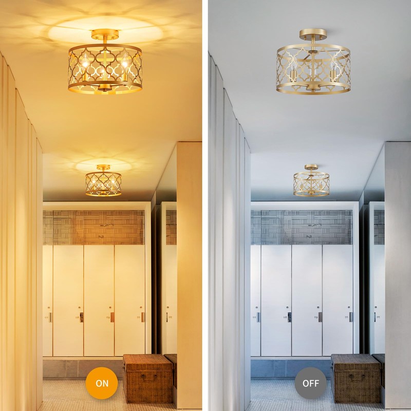 WUZUPS Chandelier 3-Light Vintage Farmhouse Semi-Flush Mount Ceiling Light Lighting