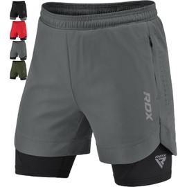 RDX Men’s Running Shorts, 2 in 1 Athletic Breathable Quick Dry Sports Short Compression Liner with Zipper and Phone Pockets Grey