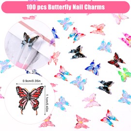 100pcs Butterfly Nail Art Charms, 3D Colorful Butterfly Nail,Butterflies Shape Charms for Nails Gems,Mixed Colorful Butterflies Nails Art Supplies for Manicure DIY,Crafts,Accessories,Jewelry