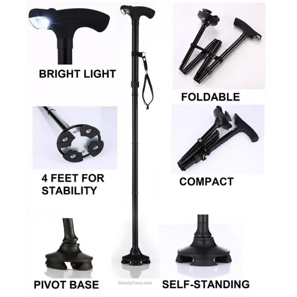 Unbranded Self Standing Cane With Light - Foldable - Adjustable
