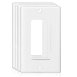 Decorator Wall Plate 1-Gang Light Switch Plate Outlet Cover,Unbreakable Polycarbonate Thermoplastic, White (4-Pack, Single Decorator-White)