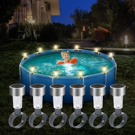 SALMOPH Pool Lights for Above Ground Pools, Energy Saving Waterproof LED Pool Solar Lights, Warm White Light at Night Decor for Frame Swimming Pools, Trampoline, Pool Enclosure Lighting Decor (6PCS)