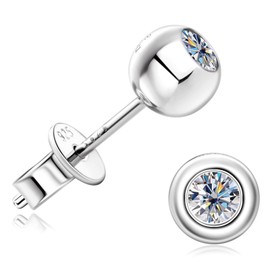 PROSTORY Gold Ball Moissanite Stud Earrings D Color VVS1 Clarity 925 Sterling Silver Trendy Ball Stud Earrings for Women or Men (Silver)