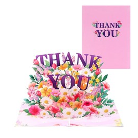 GEHENFRUCHT 3D Thank You Card with Flowers, Pop-Up Greeting Card, Thank You 3D Greeting Cards, Mother's Day Card, Father's Day Card, Birthday Card for Mum, Dad, Teacher (Thank You-Pink)