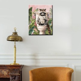 Tucocoo Cute Raccoon Paint by Numbers Kits 16x20 inch Canvas DIY Oil Painting for Adults with Brushes and Acrylic Pigment Funny Animals on Toilet Bathroom Picture for Home Decor Gifts (Without Frame)