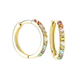 9ct Yellow Gold Rainbow Cubic Zirconia Hoop Huggie Earrings - 15mm Diameter