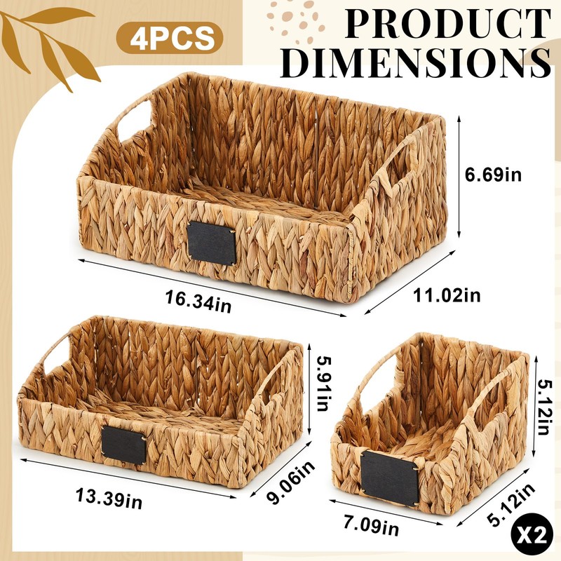 Wonderjune 4 Pcs Water Hyacinth Storage Basket Set Wicker Rattan
