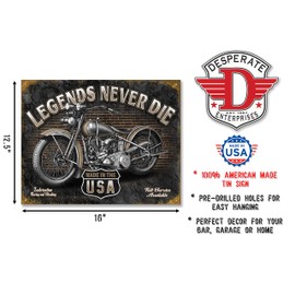 Desperate Enterprises Legends - Never Die Tin Sign, 16" W x 12.5" H