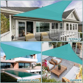 ECOOPTS 16'x16'x16' HDPE Sun Shade Sail Triangle Canopy Shades for Outdoor Patio Pergola Cover Fabric Blockage 95% UV Resistant(Turquoise)