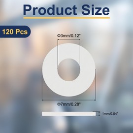 sourcing map 120Pcs M3 Nylon Flat Washers 3mm ID 7mm OD 1mm Thick Plain Washer Grommets Plastic Sheet Gasket Fastener Sealing Spacer Gasket Ring, White