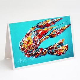 Caroline's Treasures Lucy the Crawfish in blue Greeting Cards Pack of 8 Blank Cards with Envelopes Whimsical A7 Size 5x7 Blank Note Cards
