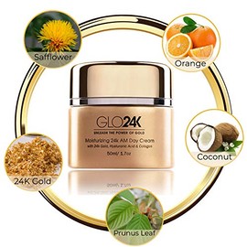 GLO24K Crema de da hidratante con oro de 24 k, antienvejecimiento con vitaminas, cido hialurnico, colgeno                                             