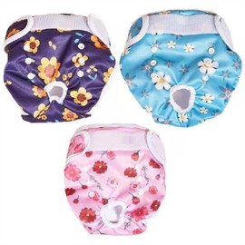 Moaobooh Pack of 3 Dog Nappies, Breathable Female Dog Nappies, Reusable, Washable, Durable Dog Nappies (Colourful Flowers, XL)