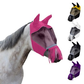 Derby Originals Reflective Safety Horse Fly Mask with Ears and Nose Cover Fringes