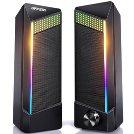 OFFSIR PC Speaker, Gaming Speaker, USB Wired with RGB Light, 2 CH Stereo, Immersive, 3D Surround Sound, AUX Connection, 3.5mm Terminal, Plug & Play, Compatible with PC, TV, Game Console, and More