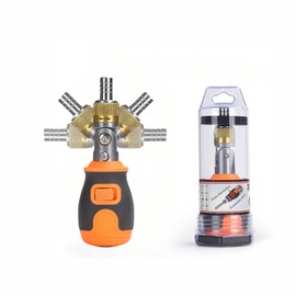 Geokin: 8-in-1 Magnetic Ratcheting Screwdriver Set with Phillips/Torx/Hex/Square Heads - 180° Pivoting Angle, Compact Electrician & DIY Hand Tool Kit Small Mini Set (Orange)