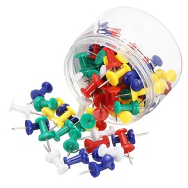 M&G 80 pcs Push Pins, Thumb Tacks Colorful Pushpins Strong Thumbtacks Rust-Proof Steel Flat Head for Wall Cork Board Bulletin Board Wood Decorative, 1 Pack, Colored