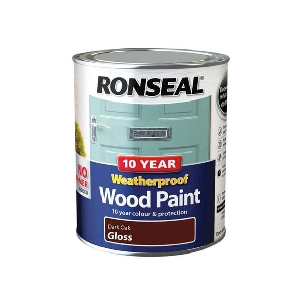 Ronseal 10 Year Weatherproof 2-in-1 Wood Paint Dark Oak Gloss 750ml