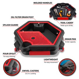 Performance Tool W4074 2 in 1 Drain Pan and Tool Caddy - Conveniently Collects Oil and Organizes Tools for Automotive Repairs