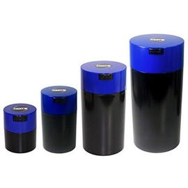 Tightvac Nested Set of 4 Vacuum Sealed Dry Goods Storage Containers, 4 Sizes: 24-Ounce, 12-Ounce, 6-Ounce, 3-Ounce, Solid Black Body/Dk. Blue Cap