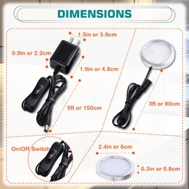 Lvyinyin Single Under Cabinet LED Puck Light, Curio Display Case Shelf Counter Accent Lighting, 120V Electric Wired Wall Plug in, On Off Switch, Black Cords, 2 Packs, Daylight