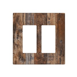Rustic Brown Wood Grain 2 Gang Wall Plate Cover Double Rocker Light Switch Cover Decorative GFCI Receptacle Cover Electrical Switchplate for Bathroom Bedroom Decor 4.5 X 4.6 IN