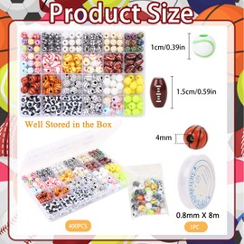 400 Pcs Sports Ball Beads for Jewelry Making, Acrylic Sports Beads Bulk, Baseball Basketball Soccer Volleyball Softball Football Beads with Box, Sports Spacer Beads for DIY Crafts Key Chains Bracelet