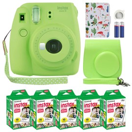 Fuji Instax Mini 9 Instant Camera Lime Green with Custom Case + Film Value Pack (50 Sheets) Flamingo Designer Photo Album for Fuji instax Mini 9 Photos