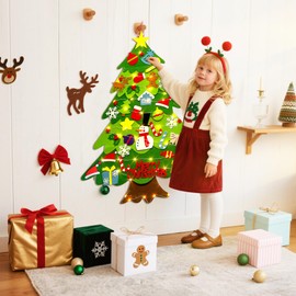 NYEONHRT Felt Christmas Tree for Toddlers, 3.2ft DIY Christmas Decorations Indoor with LED Light, Xmas Gifts My First Christmas Tree, with 32 Pcs Ornaments Velcro, Home Door Wall Hanging Decorations
