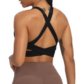 Aoxjox Women's Workout Sports Bras Fitness Backless Padded Trainning Infinity Active Gym Bra Yoga Crop Tank Top (Black, Medium)