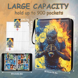 Gbchais Football Card Binder 9 Pocket, Holds 900 Cards with 50 Removable Double-Sided Sleeves, Portable Card Collection Trading Card Album for TCG, MTG, Sports Cards