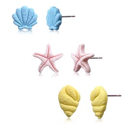 3 Pairs Cute Seashell Stud Earrings Set | Lightweight Shell, Starfish, Conch Earrings For Women | Statement Beach Jewelry