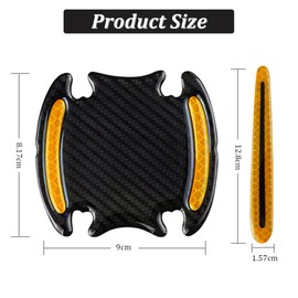 JNNJ 8 PCS Car Handle Cup Protector Reflective Stickers, 3D Carbon Fiber Door Bowl Paint Scratch Protective Film, Night Visibility Door Cover Guard Strips, Warning Decals for Most Cars(Yellow)