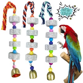 Sysmashing Parrot Chewing Toy with Bell - Bird & Parakeet Beak Grinding Stone - 3 Pack