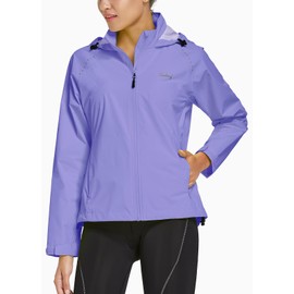 baleaf Women's Rain Jackets Waterproof Windbreaker Windproof Lightweight Running Cycling Jacket Reflective Packable Hooded Purple M