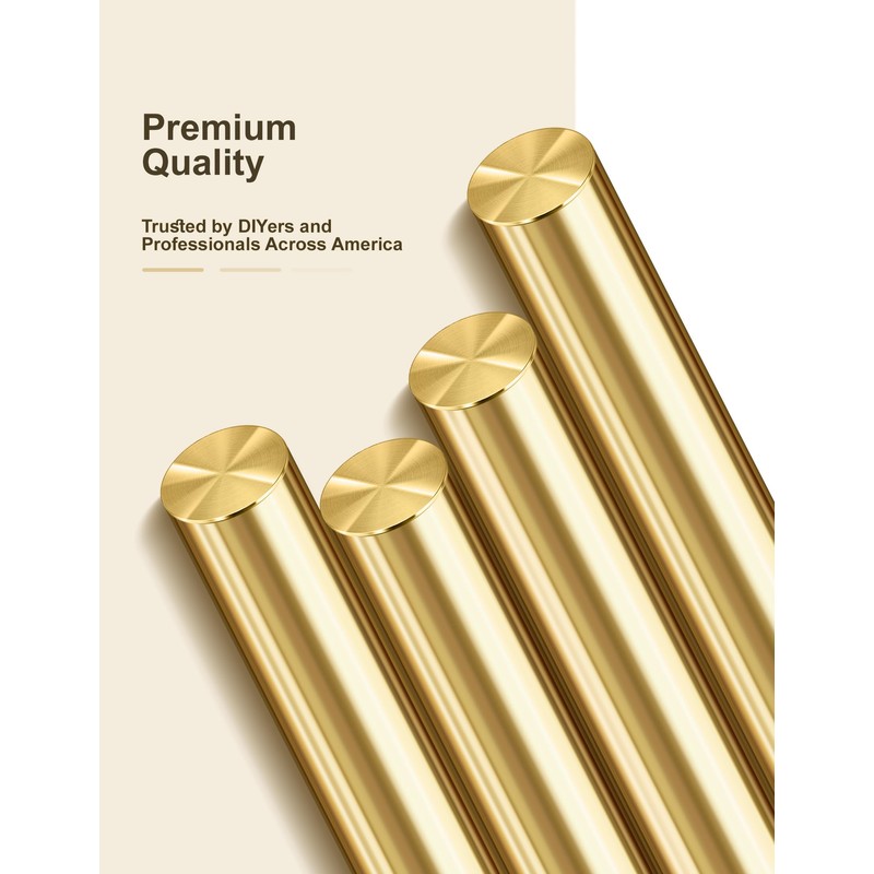 LRVOJUY 4-Pack Solid Brass Rods, 1/4 x 12 Inch Brass