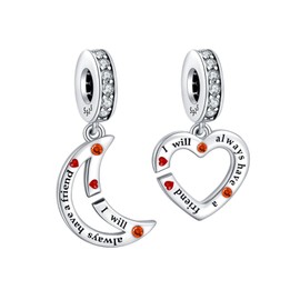 Annmors 925 Sterling Silver Charms Best Friend & Back with 5A Cubic Zirconia fit European Bracelets Charms,Christmas Valentine Mother's Day Gift for Women Girls