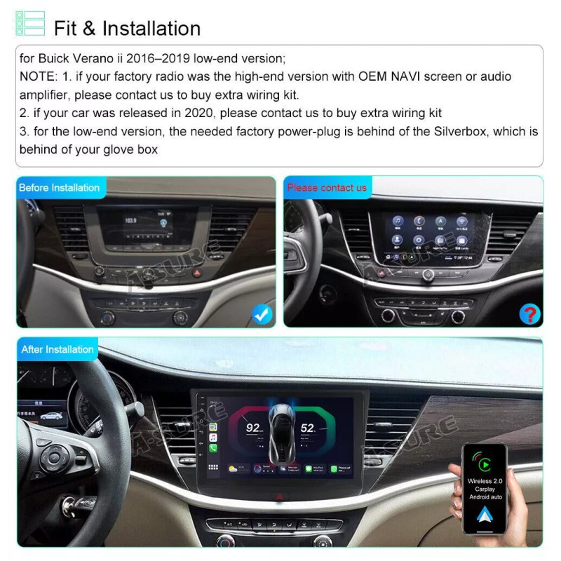 ASURE 2+64GB Car Radio Stereo for Buick Verano 2016-2019 CarPlay