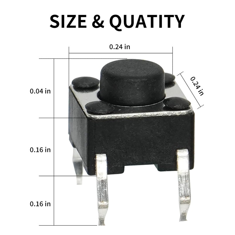 200PCS Tactile Push Button Switch 4Pin 6x6x5mm Vertical Momentary Micro