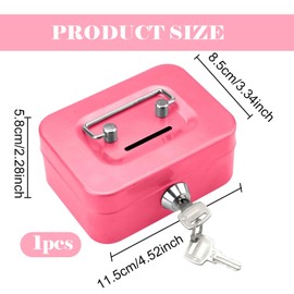 Small Lockable Money Box Steel Money Box with Key Ideal for Pink