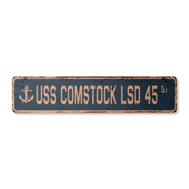 USS Comstock LSD 45 Vintage Plastic Street Sign us Navy Ship Veteran Sailor Gift | Indoor/Outdoor | 18" Wide