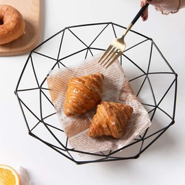 SANTOO Fruit Basket Metal Fruit Bowl Modern Scandinavian Decorative Basket in Black Matt 26 x 26 x 7.5 cm with Large Capacity