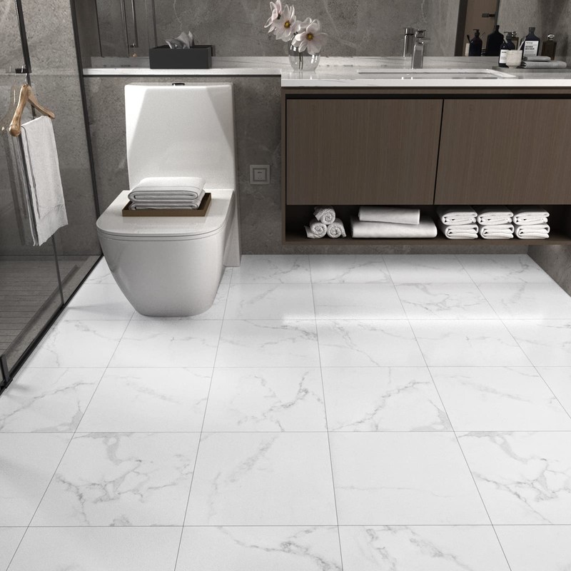 WESTICK White Peel and Stick Floor Tile Bathroom Waterproof Marble