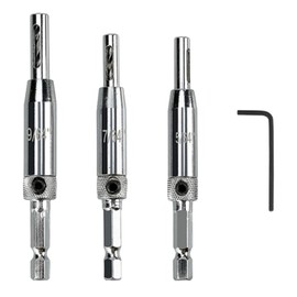 3 Pcs Upgrade Hinge Drill Bit Set Bring 1 Wrench, Self Centering Hinge Drill Bits Set, 1/4 Inch Hex Shank Drill Bit Guide Set, Pilot Hole Drill Bit for Door,Window,Woodworking(5/64", 7/64", 9/64")