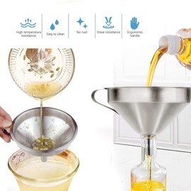 Stainless Steel Funnel, Barley Ears Food Grade Kitchen Funnel with Removable Strainer/Filter, Funnels for Filling Bottles Essential/Cooking Oils or Filtering Dry Ingredients & Powder, (5 Inch) Silver.