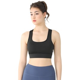 GYROT Butterluxe Sports Bra for Women, Medium Impact Workout Yoga Tops Athletic Running Bra with Removable Cups Black