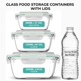 Razab 6 PC Square Glass Food Storage Containers with Airtight lids (74, 40 & 27 oz) Kitchen Glass Meal Prep Containers Set for Freezer Reusable Leftover Lunch Boxes, Oven, Microwave, Dishwasher Safe