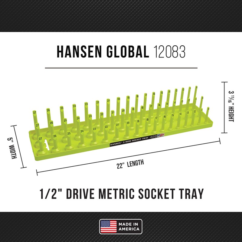Hansen Global 3 Row Socket Holder, Hi-Viz Yellow, Pack of