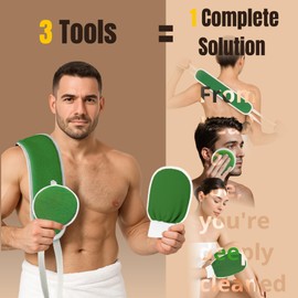 Exfoliating Hammam Glove Set (Original) – 3 Pieces- Set for Face, Body & Back – Deep Cleansing Mitts for Dead Skin & Dirt Removal – Reusable Moroccan Bath Exfoliator – Same Color Pack (GREEN)