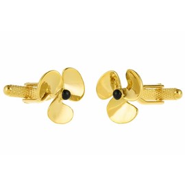 Gold Coloured Ship Propeller Cufflinks In Onyx Art Box(Size: One Size)
